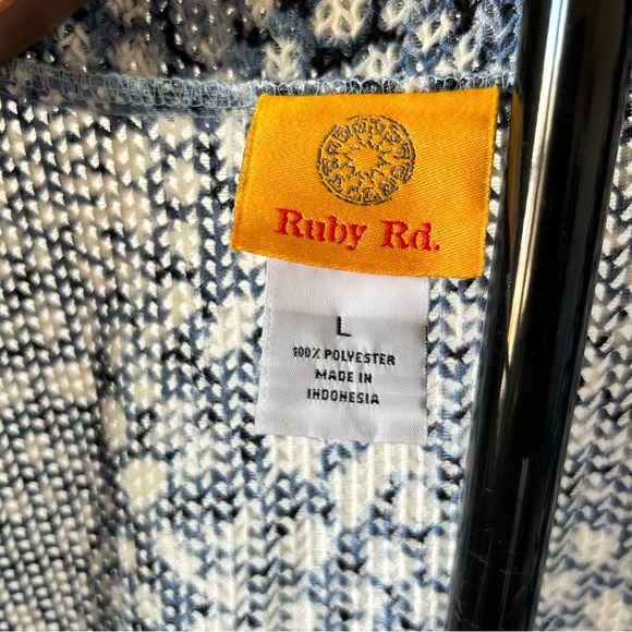Ruby Rd Blue and White Piral Patterned Open Cardigan | size L - Picture 7 of 7